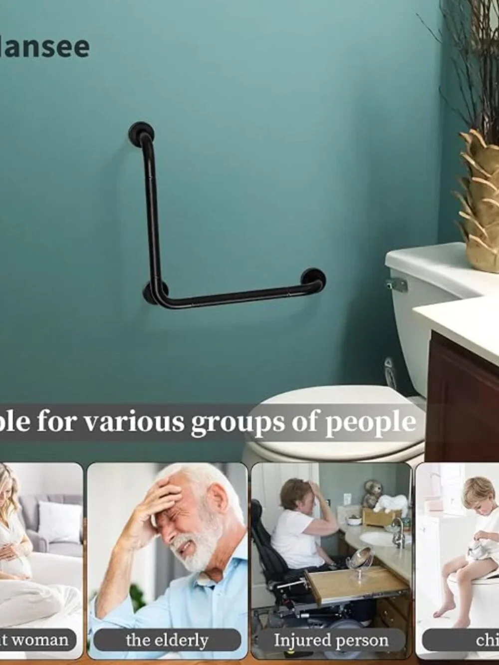 Black L-Shaped Shower Grab Bar – Stainless Steel Anti-Slip Safety Rail 16